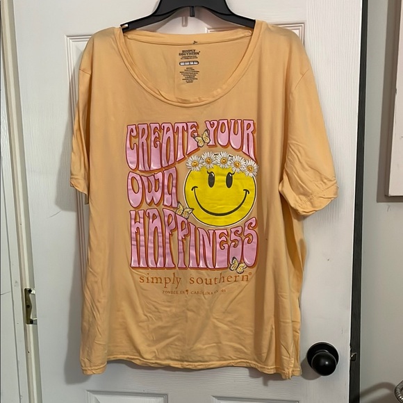Simply Southern "create your own happiness" Yellow Graphic Tee ONE SIZE - Picture 1 of 4